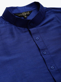 SOJANYA Men Navy Blue Solid Kurta Set With Printed Jacket