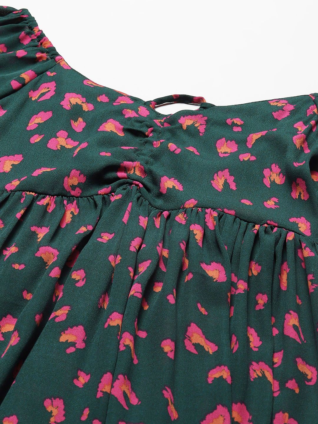 DENNISON Green Floral Off-Shoulder Crepe A-Line Dress
