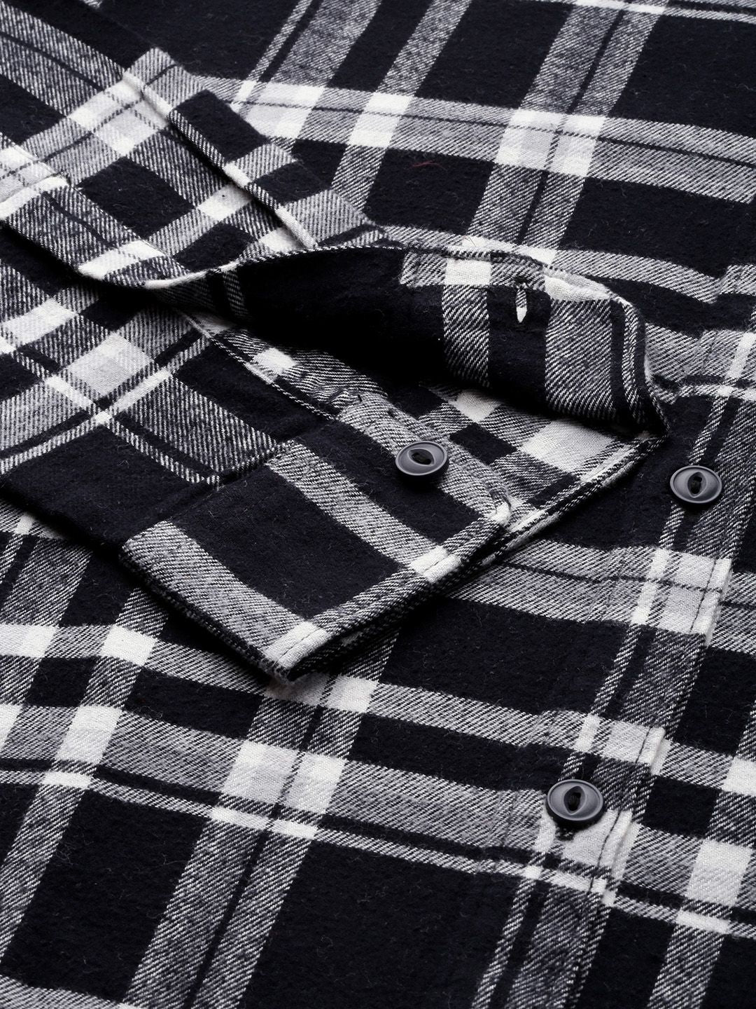 THE BEAR HOUSE Men Black & White Slim Fit Checked Flannel Casual Shirt