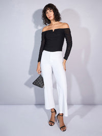 SASSAFRAS Striped Off-Shoulder Net Bardot Top