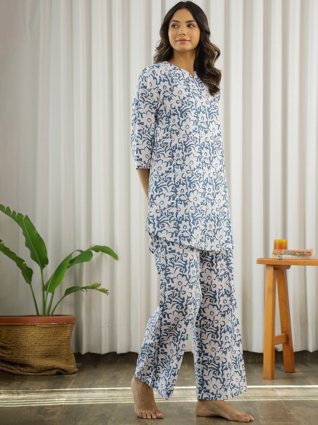 SANSKRUTIHOMES Floral Pure Cotton Printed Night suit