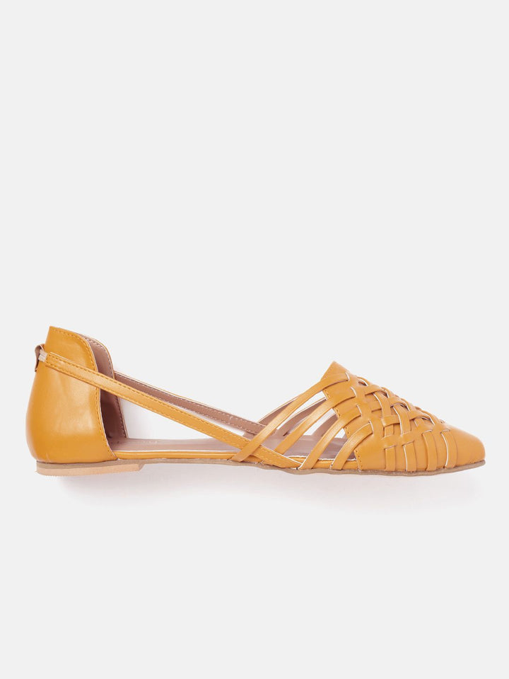DressBerry Women Mustard Yellow Woven Design Ballerinas