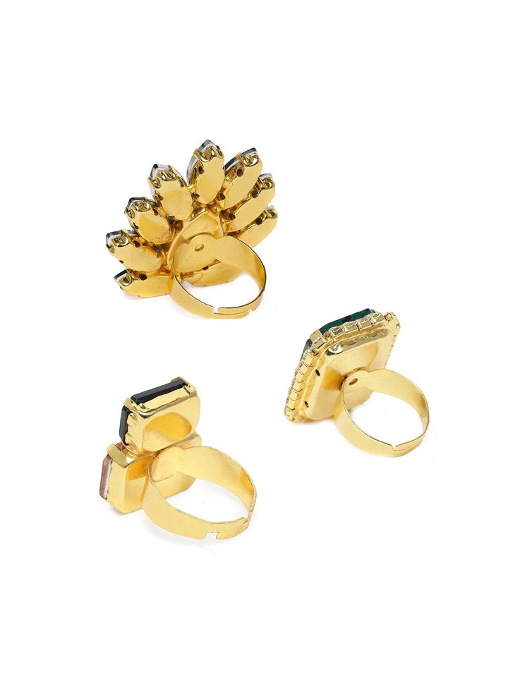 Set Mutiara Zaveri 3 Cincin Jari Boleh Laras Bertampal Batu Bersalut Emas