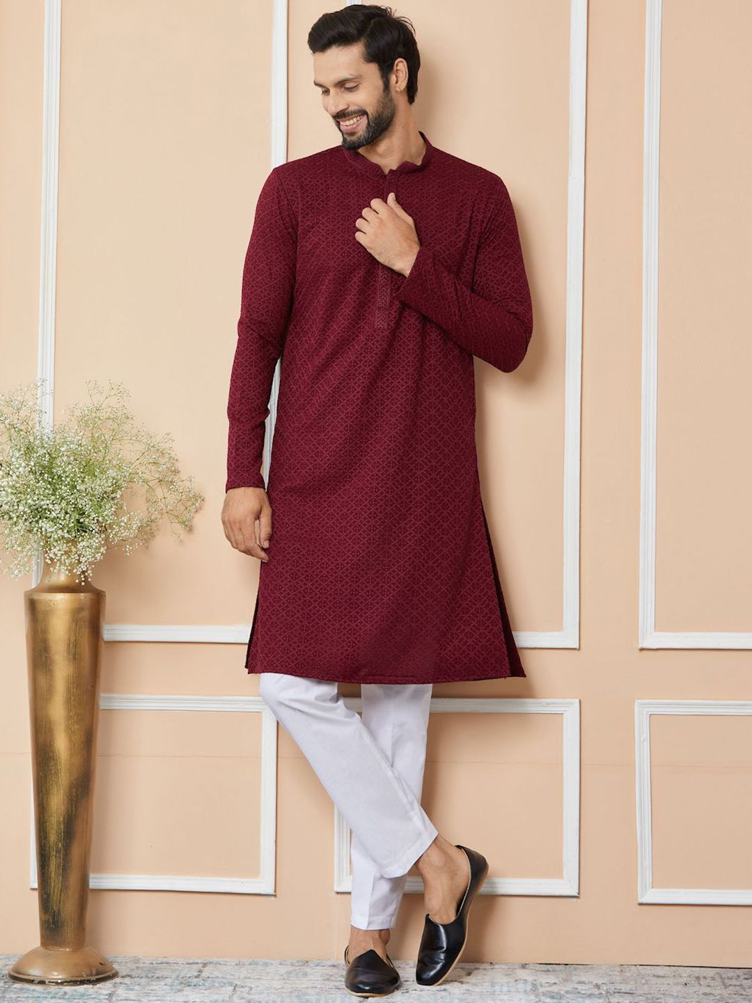 See Designs Ethnic Motifs Mandarin Collar Long Sleeves Straight Kurta