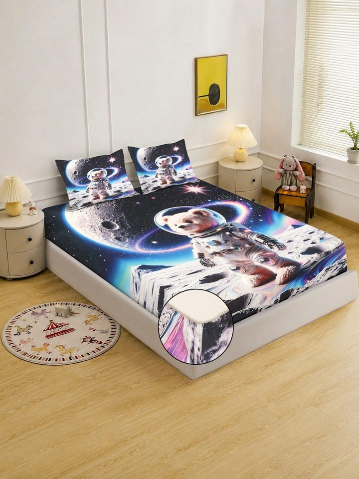 Moda Rapido X KLOTTHE Multicoloured Cartoon Characters 400 TC King Bedsheet with 2 Pillow Covers