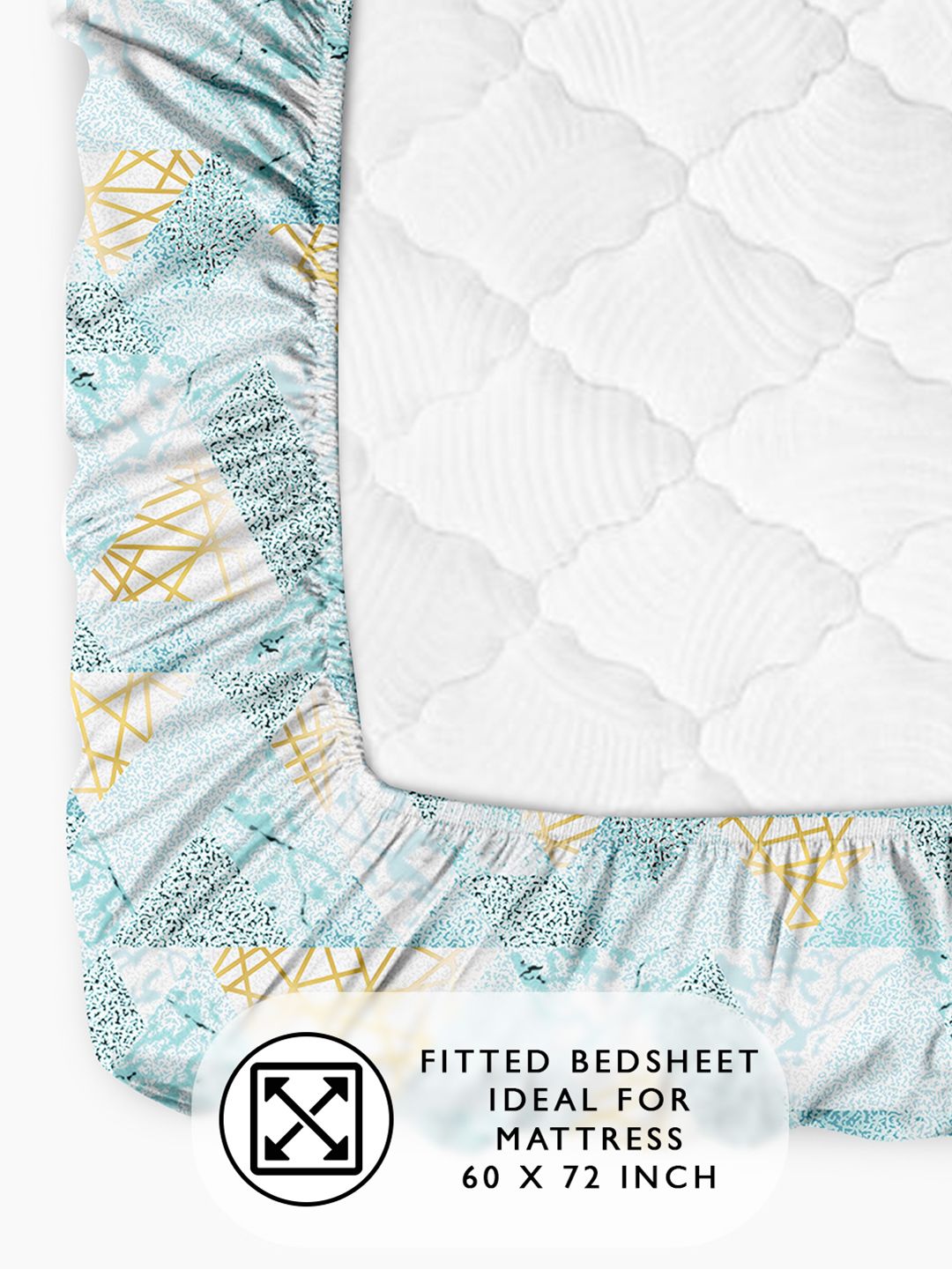 Story@home Aqua Blue 180 TC Abstract Queen Fitted Bedsheet With 2 Pillow Covers