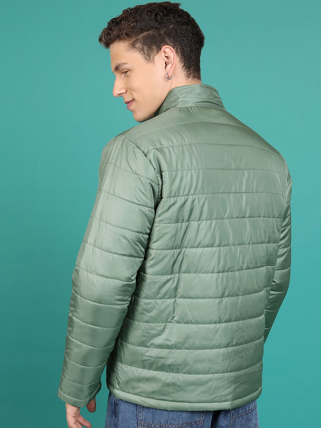 HIGHLANDER Olive Green Mock Collar Padded Jacket