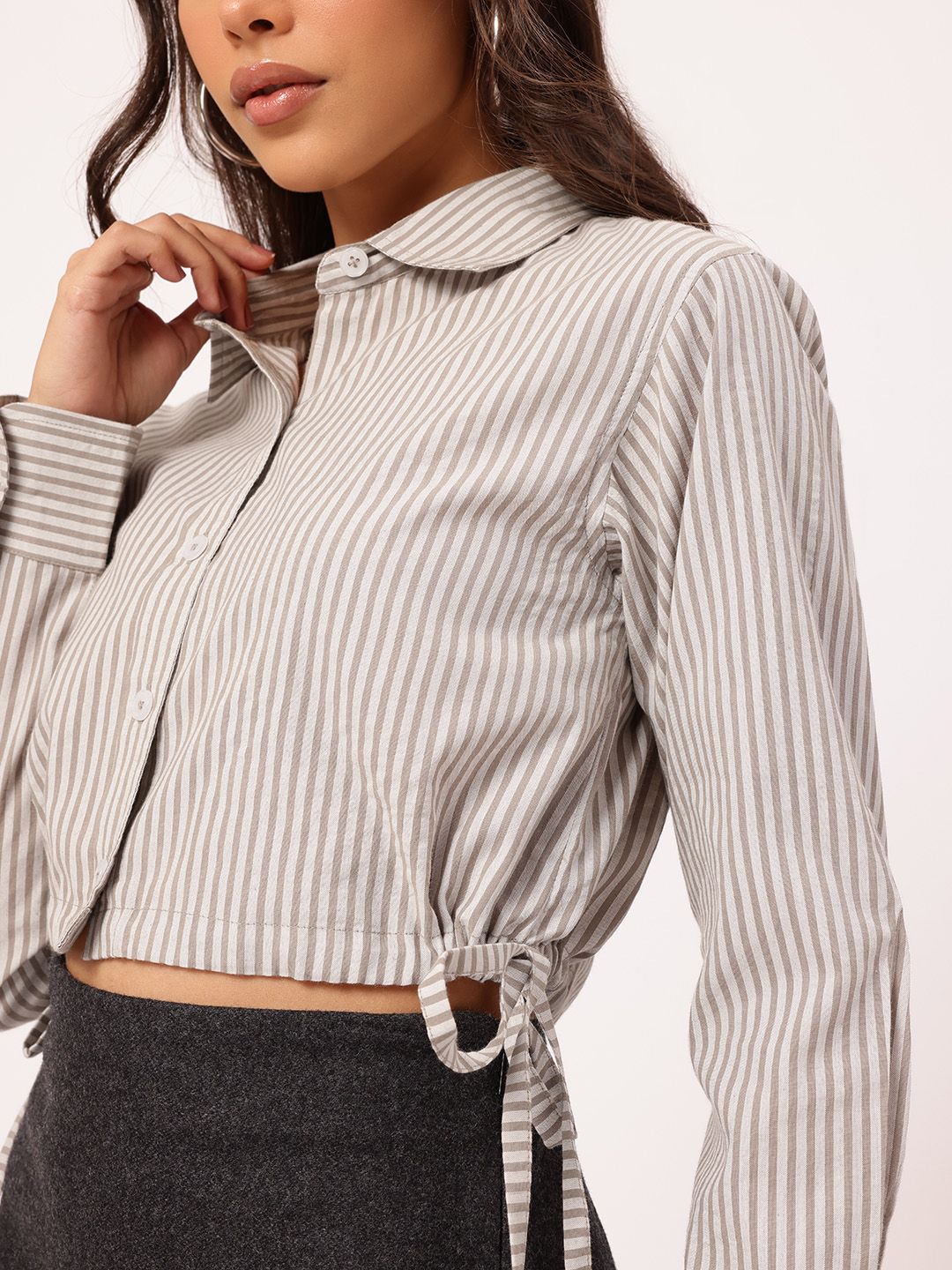DressBerry Trendsetter Striped Tie-Up Crop Shirt