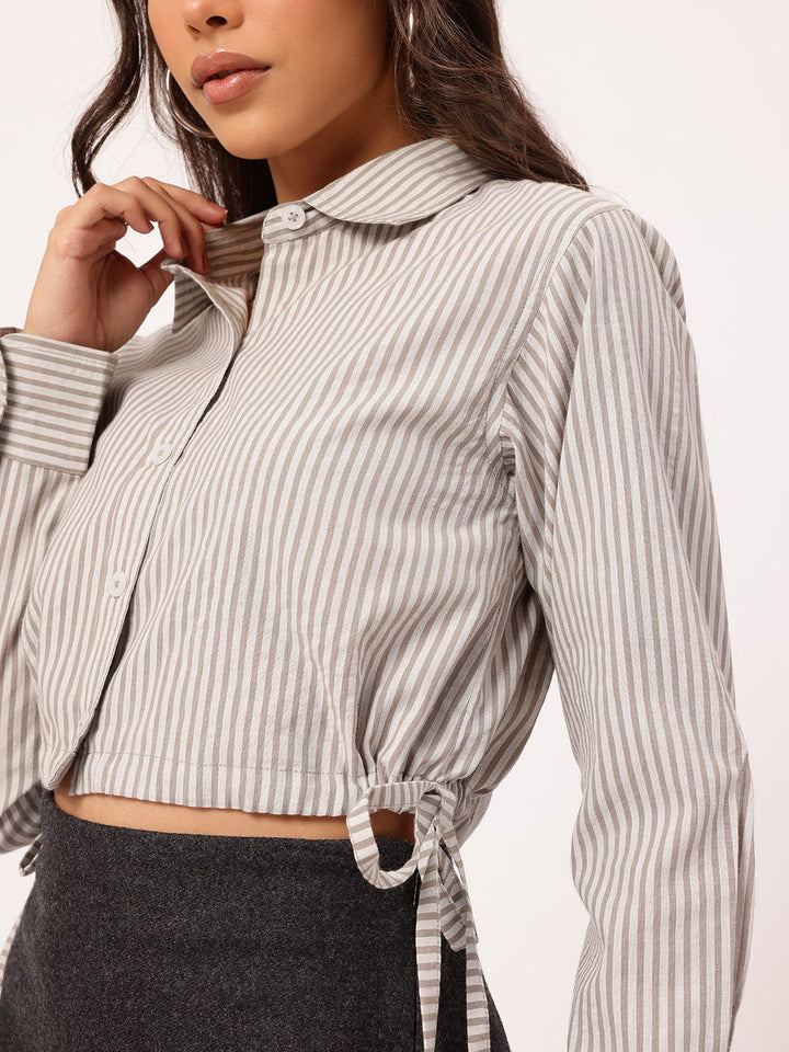 DressBerry Trendsetter Striped Tie-Up Crop Shirt