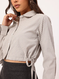 DressBerry Trendsetter Striped Tie-Up Crop Shirt