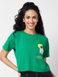 SPYKAR Graphic Printed Round Neck Half Sleeves Cotton Boxy T-shirt