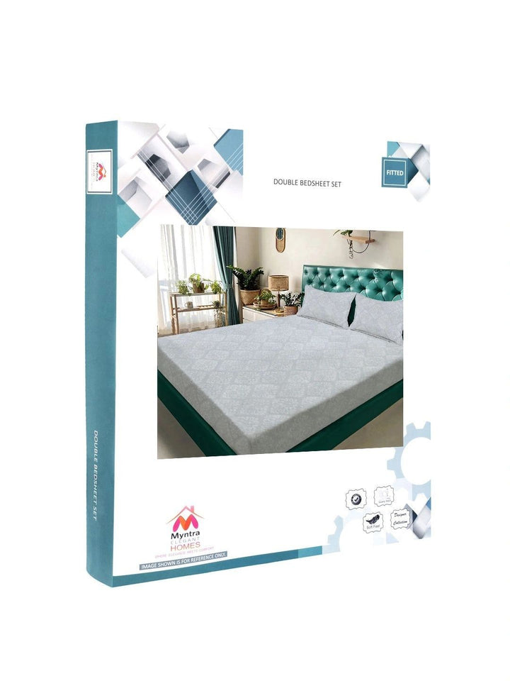 Myntra Elegant Homes Grey Floral 300 TC King Bedsheet with 2 Pillow Covers