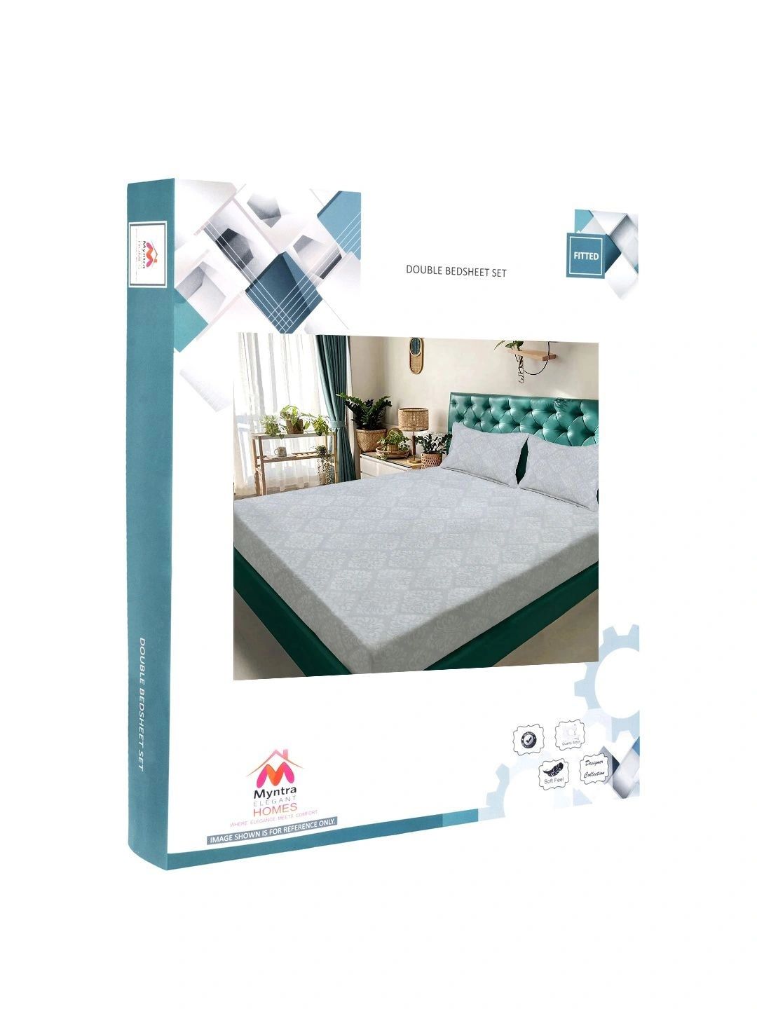 Myntra Elegant Homes Grey Floral 300 TC King Bedsheet with 2 Pillow Covers