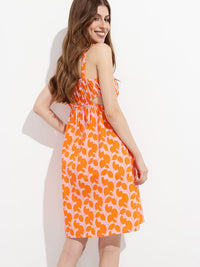 DressBerry Fiery Foliage Waist Cut-Out A-Line Dress