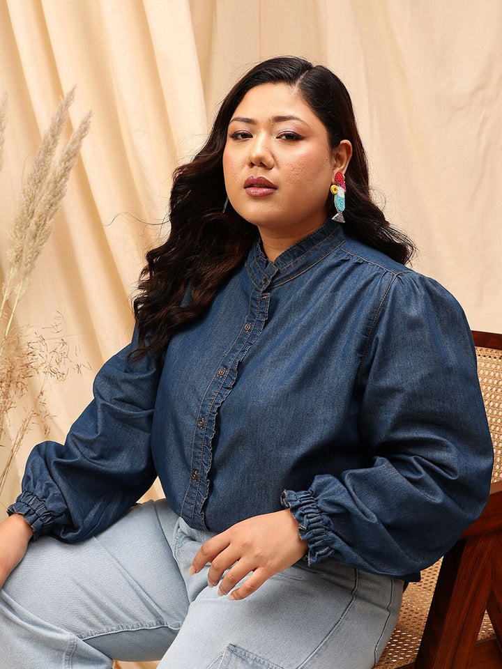 CURVY STREET Plus Size Cotton Comfort Opaque Denim Shirt