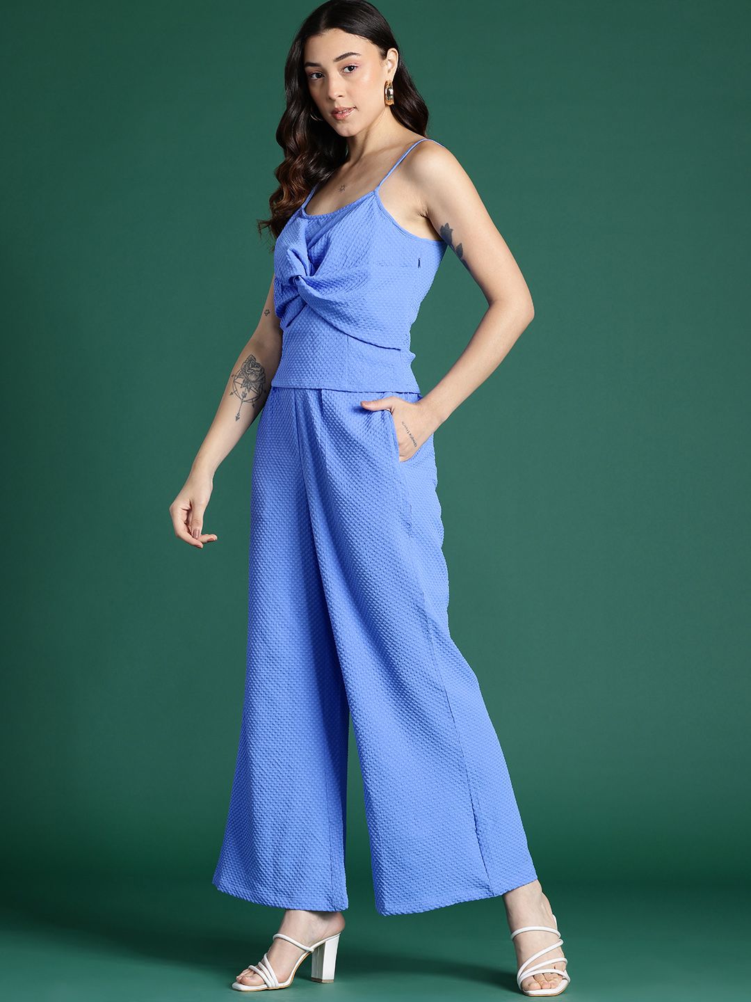 DressBerry Twisted Detail Textured Top and Trousers Co-Ord Set