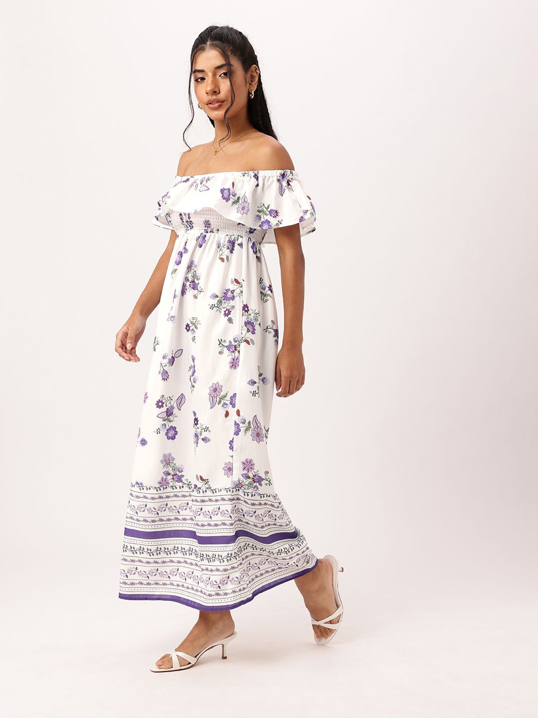 DressBerry Holiday Chic Off-Shoulder Appeal Smocked Maxi Dress