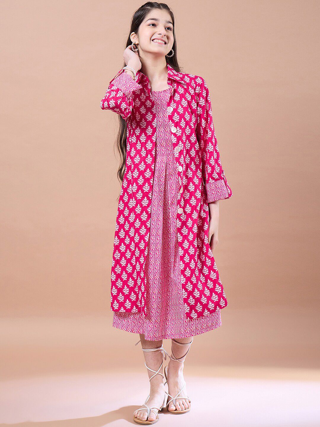 pspeaches Girls Ethnic Motifs Print A-Line Cotton Midi Dress