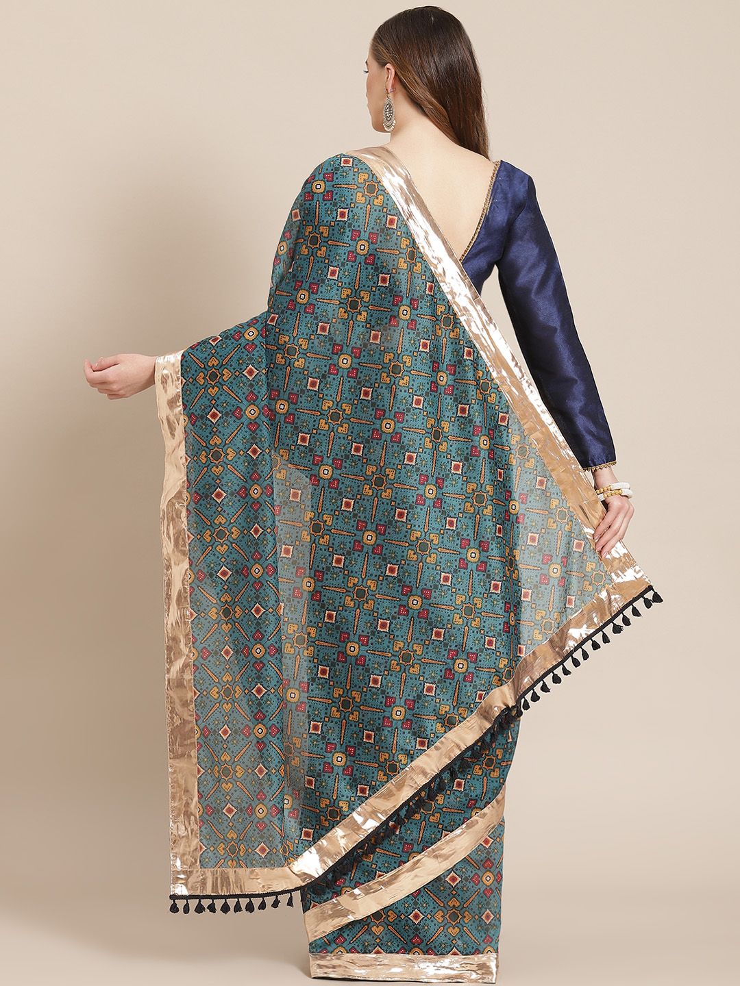 Shae by SASSAFRAS Teal Green & Maroon Ethnic Motifs Print Gotta Patti Patola Saree