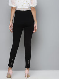 SASSAFRAS Women Black Solid High-Waist Treggings