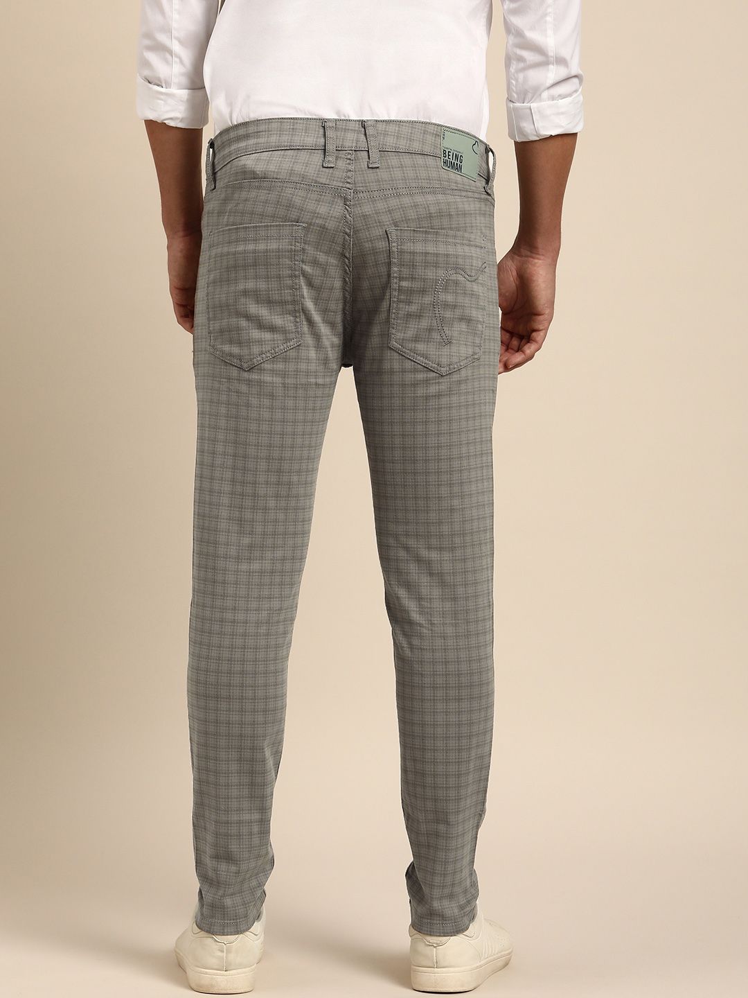 Being Human Men Checked Mid-Rise Chinos Trousers