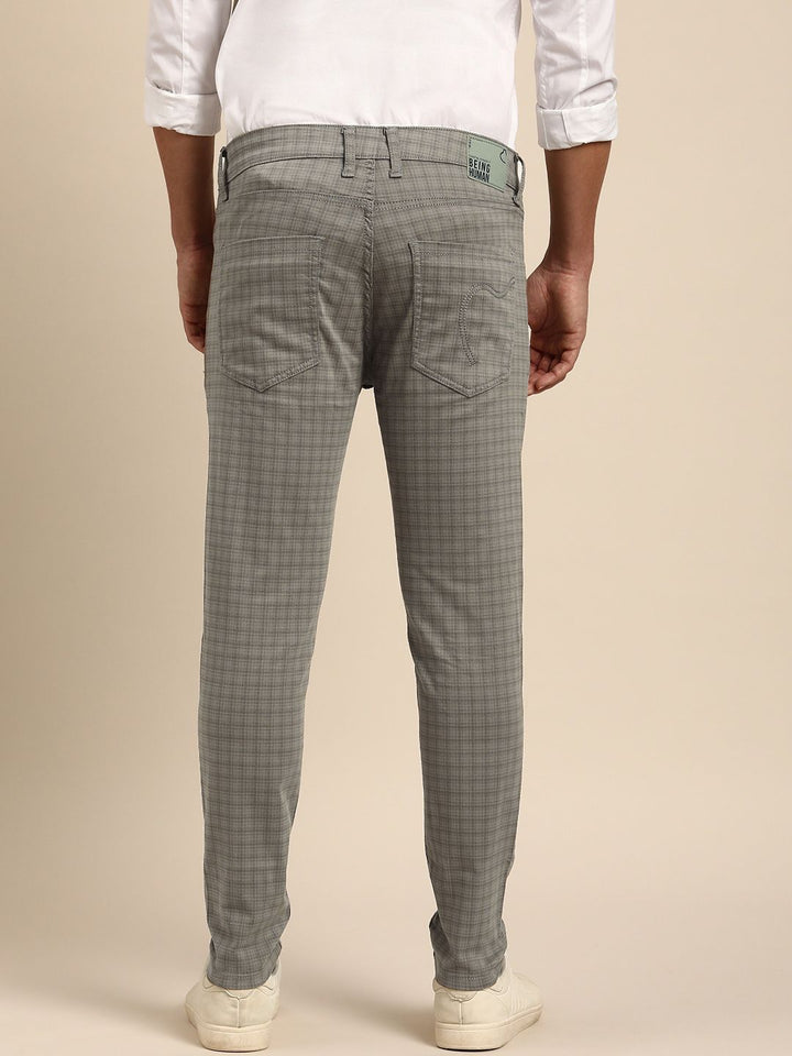 Being Human Men Checked Mid-Rise Chinos Trousers