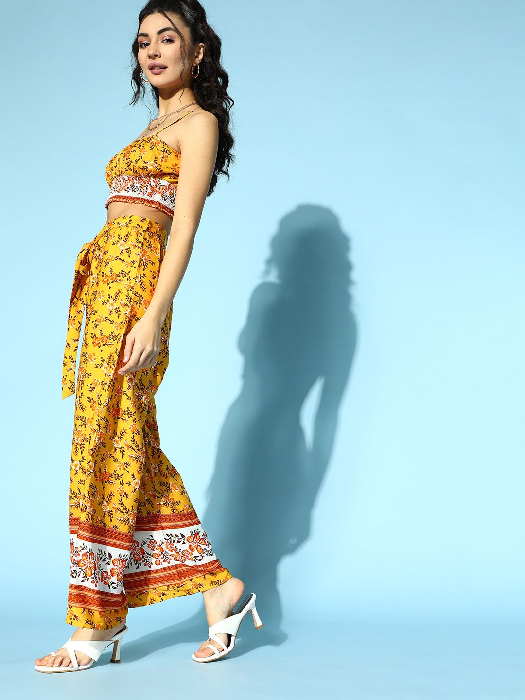 Berrylush Women Bright Yellow Printed Top with Trousers