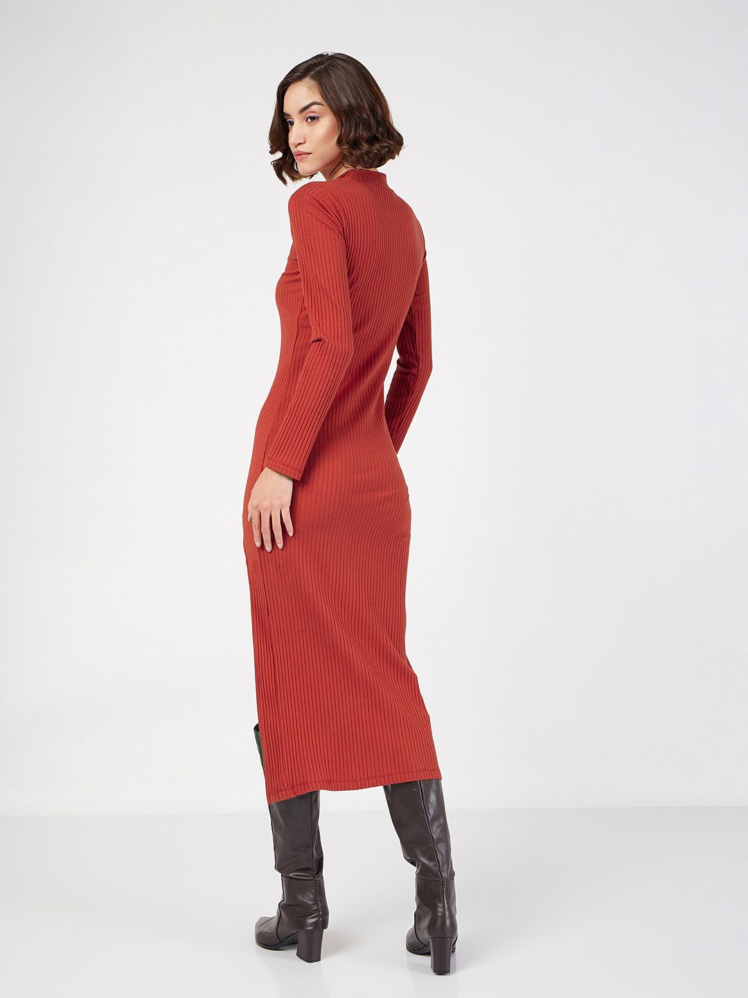 SASSAFRAS Long Sleeve High Neck Sheath Midi Dress