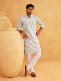 SOJANYA Ethnic Motifs Embroidered Regular Thread Work Pure Cotton Kurta with Churidar