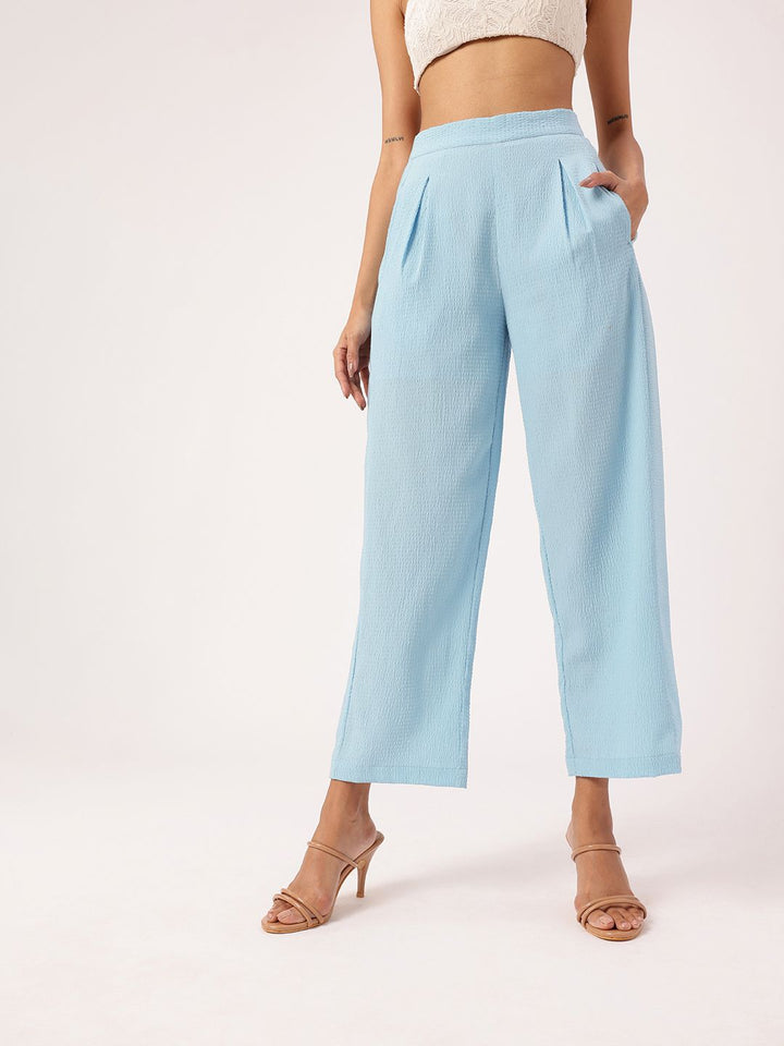 Women Feminine Cool & Classic Crisp Seersucker Pleated Trousers