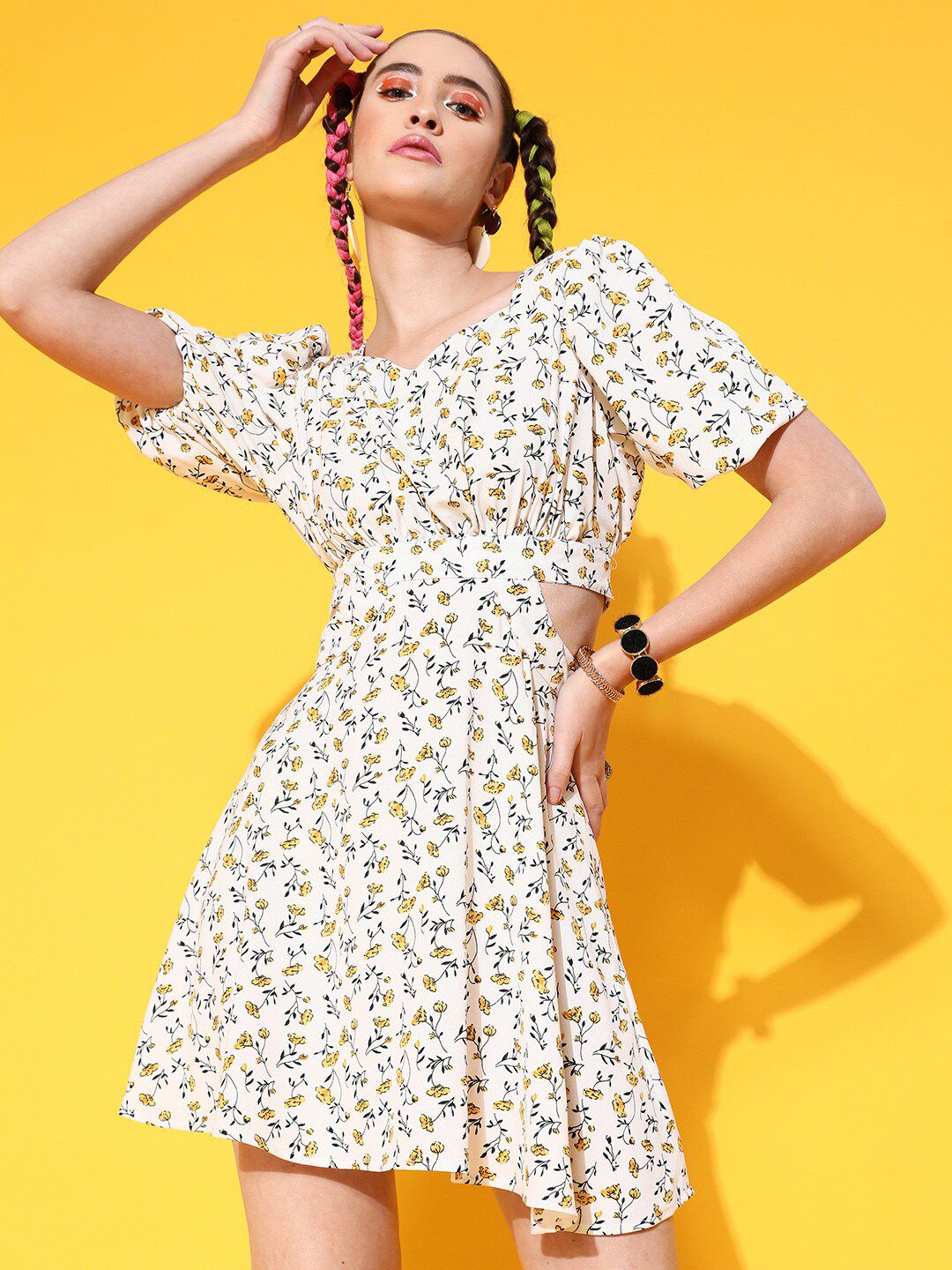 STREET 9 Women Bright Yellow Conversational Dress
