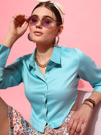 STREET 9 Turquoise Blue Shirt Style Crop Top
