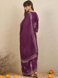 Indo Era Floral Printed Tie-Up Neck Pure Cotton Straight Kurta With Trousers & Dupatta