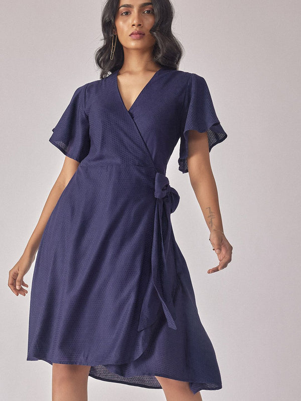 The Label Life Self Design Flared Sleeves Tie-Ups Wrap Dress