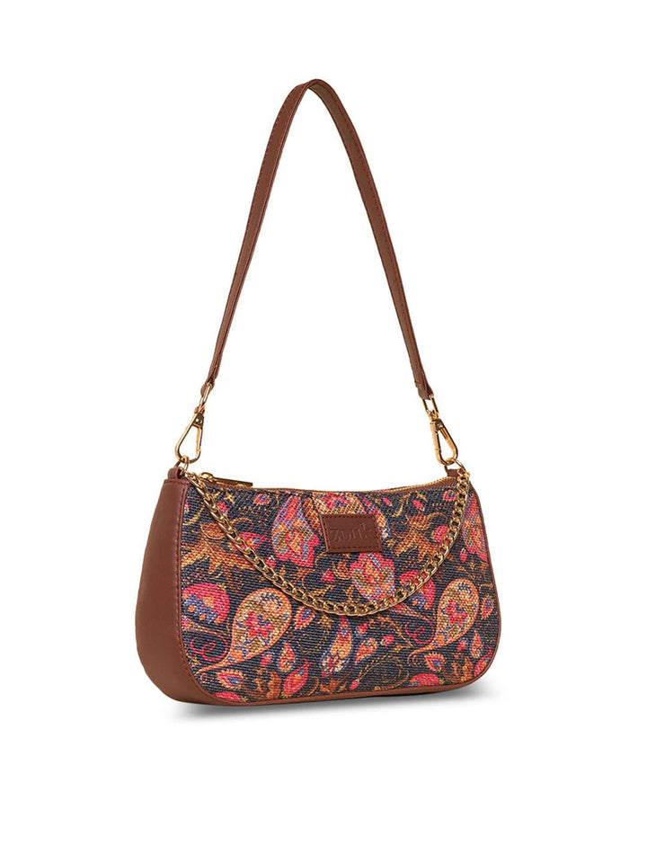ZOUK Ethnic Motifs Printed Structured Baguette Bag Handbags
