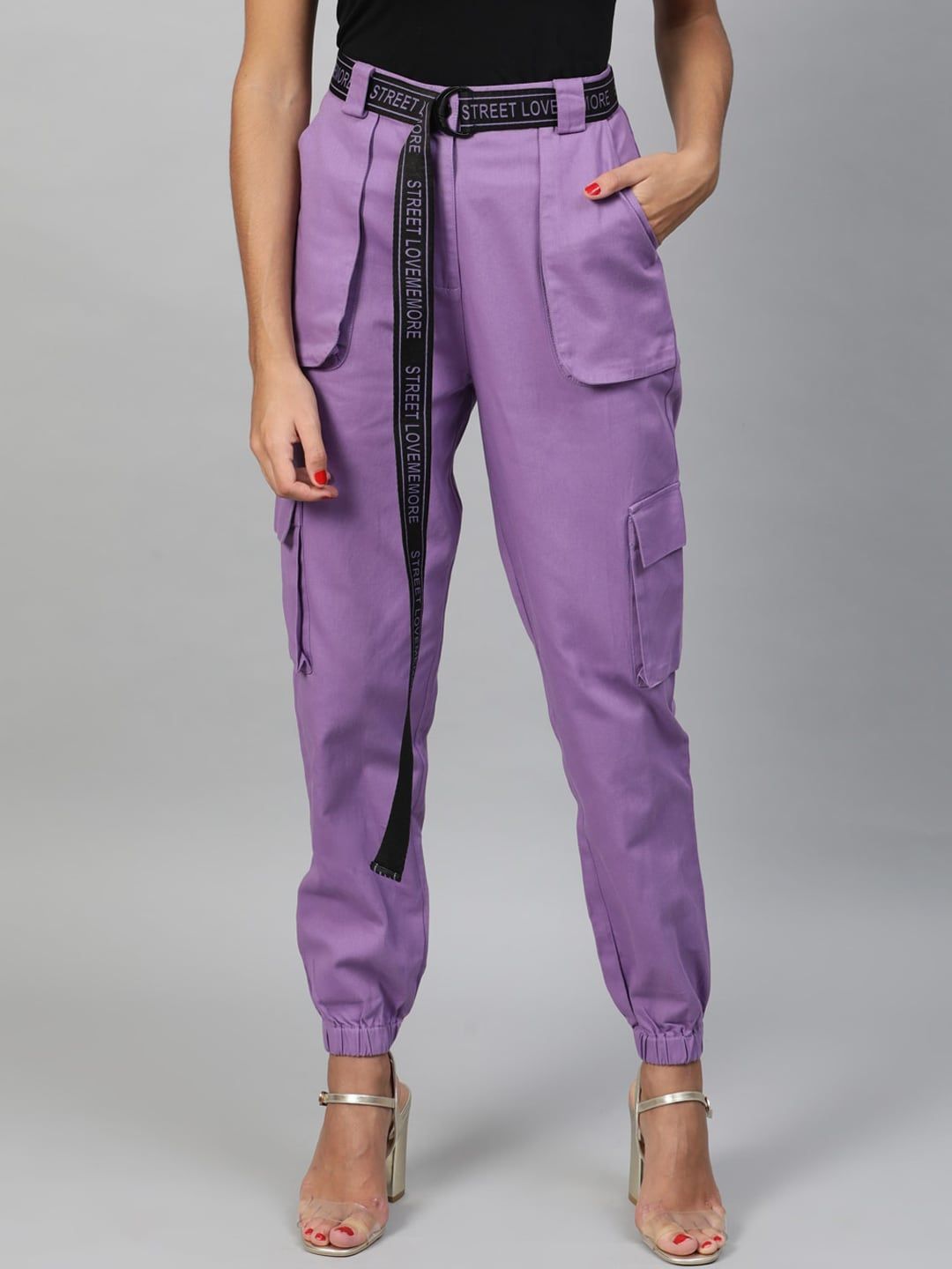 STREET 9 Women Lavender Regular Fit Solid Joggers