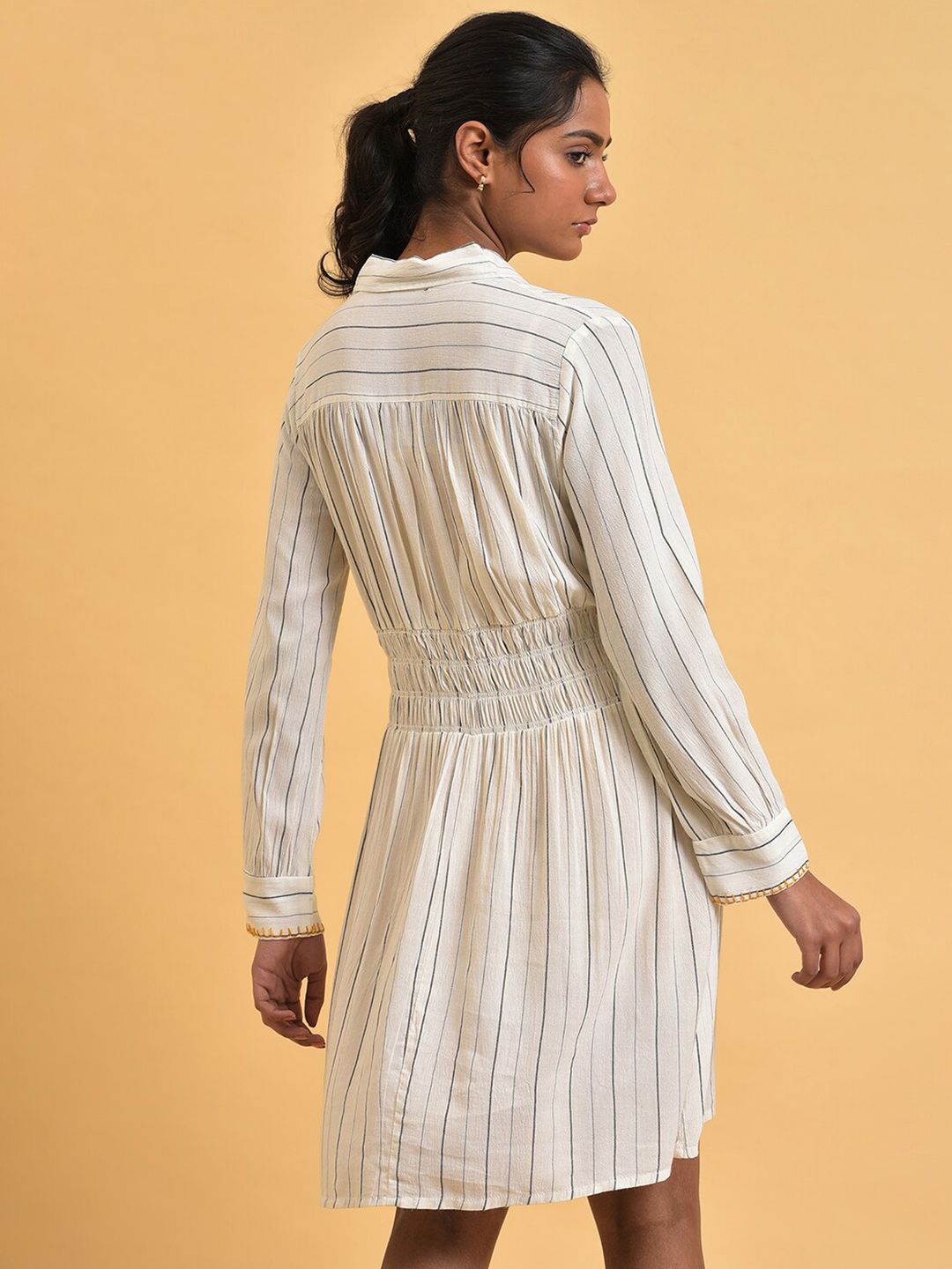 W Shirt Collar Striped Shirt Dress