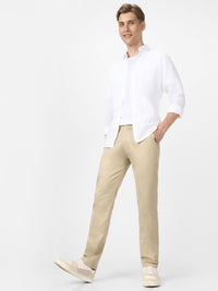 Urbano Fashion Men Cream-Coloured Slim Fit Pure Cotton Chinos