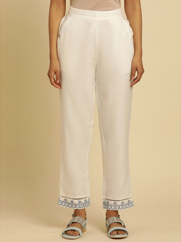 W Women Off White Straight Fit Ethnic Trouser