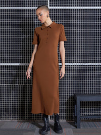 SASSAFRAS Brown Self Design Midi Sheath Dress