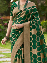 Saree mall Green & Gold Embellished  Zari Organza Banarasi Sarees
