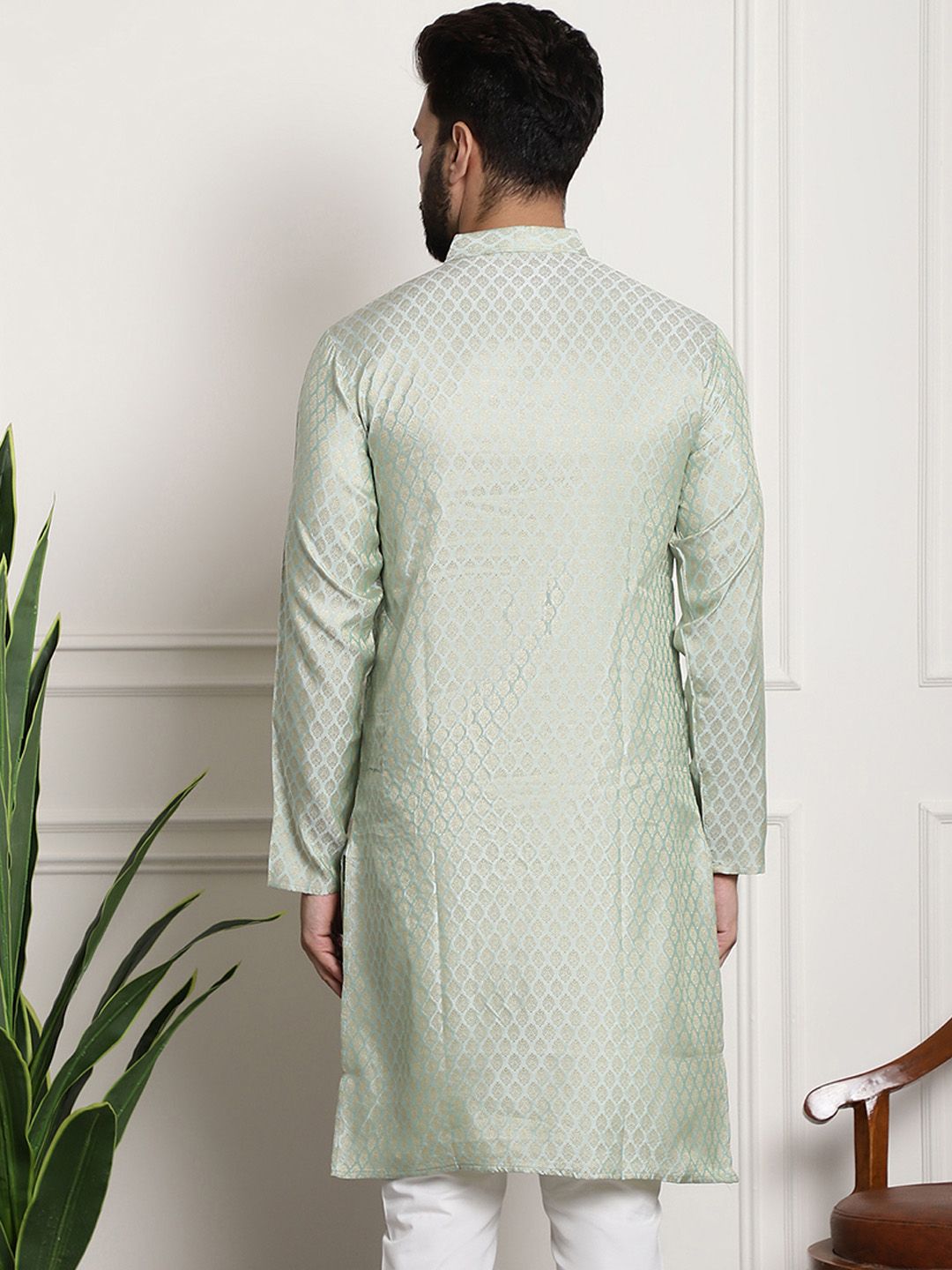 SOJANYA Ethnic Motifs Woven Design Band Collar Straight Kurta