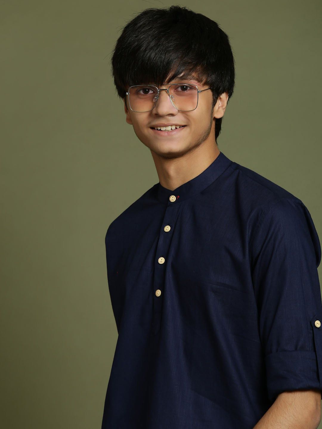 VASTRAMAY Boys Band Collar Roll-Up Sleeves Straight Kurta