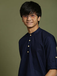 VASTRAMAY Boys Band Collar Roll-Up Sleeves Straight Kurta