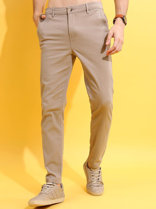 HIGHLANDER Men Camel Brown Tapered Fit Chinos Trousers