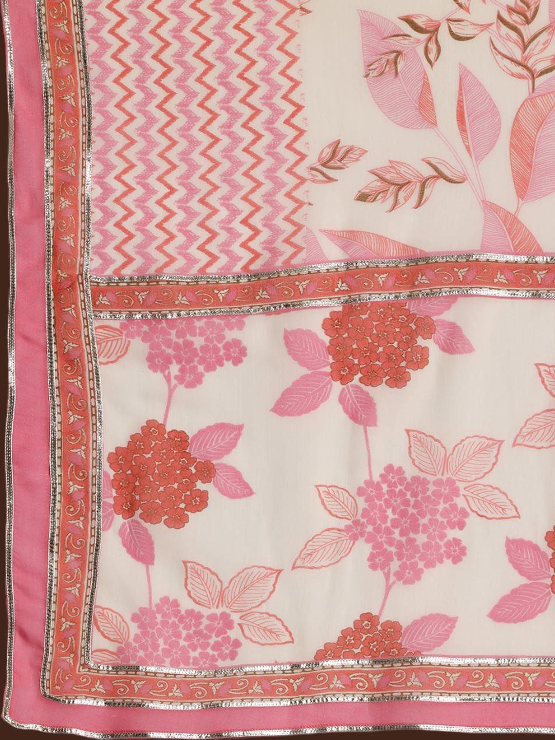 Libas Floral Printed Pleated Gotta Patti Pure Cotton Kurta with Palazzo & Dupatta