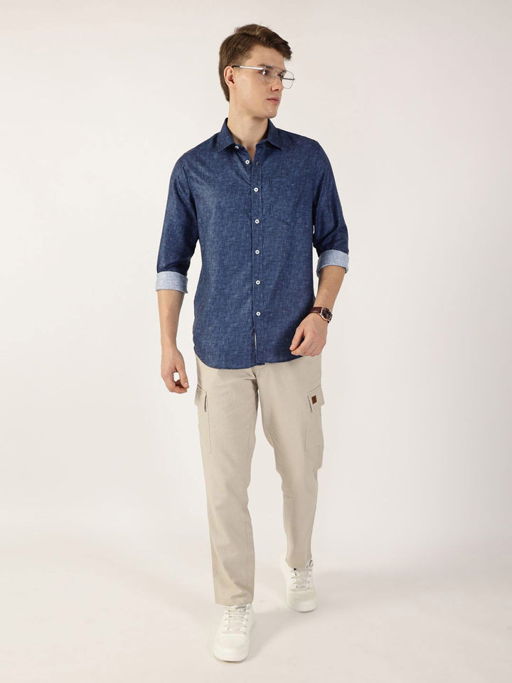 Thomas Scott Men Premium Spread Collar Solid Slim Fit Casual Shirt