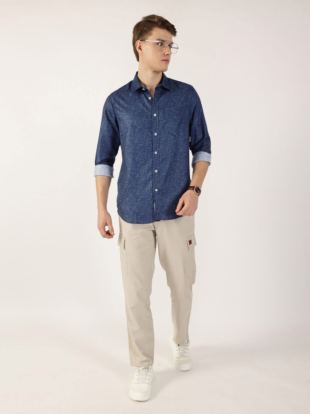 Thomas Scott Men Premium Spread Collar Solid Slim Fit Casual Shirt