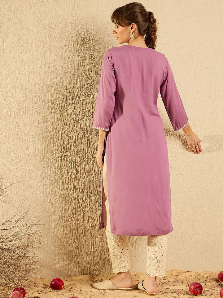 Wanita Era Indo Paisley Benang Sulam Kerja Pastel Kurta
