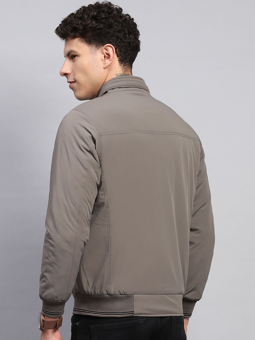 Monte Carlo Men Mock Collar Solid Casual Bomber Jacket